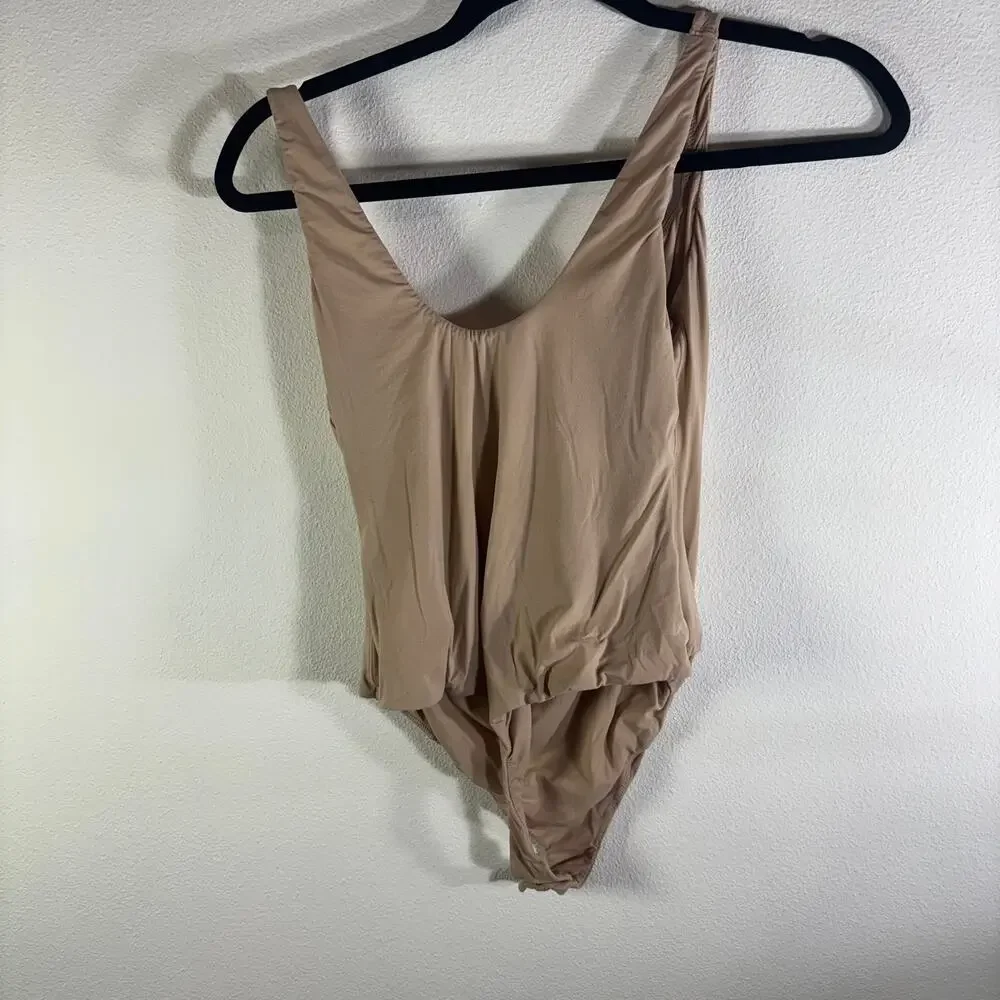 SKIMS Nude Drape Back Bodysuit XL Sleeveless Stretch Scoop Neck Shapewear Top